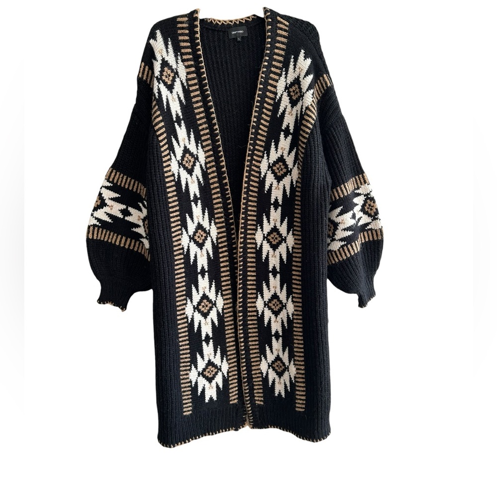 Driftwood geometric print knit cardigan long sleeves midi L